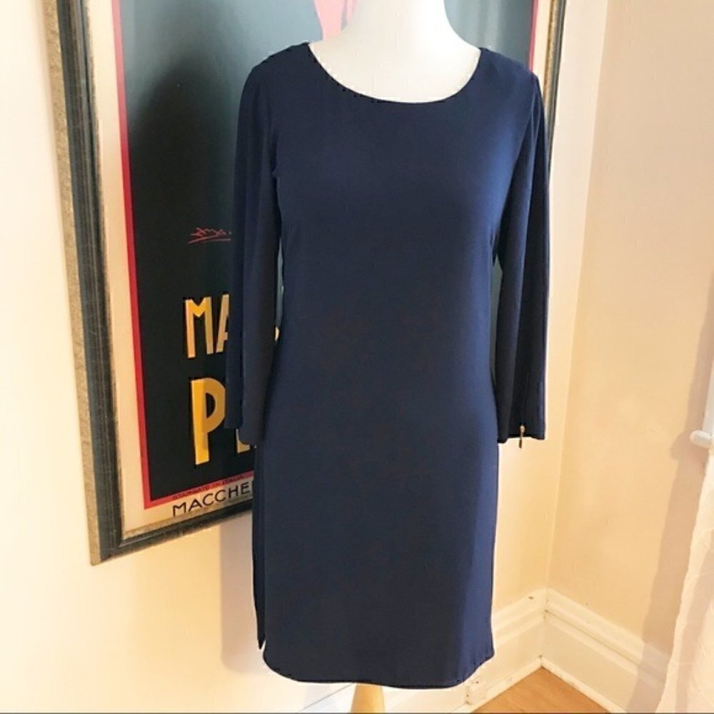 Laundry SS Navy Blue Dress Gold Zipper Sleeve 10